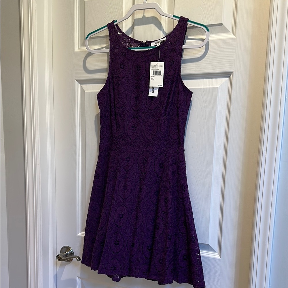 BB Dakota Purple Fit and Flare Halter Mini Dress